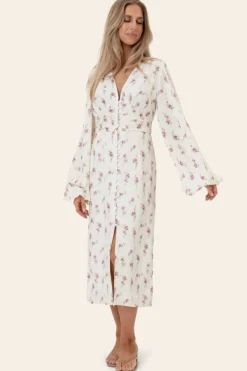 Adaic Long Dress Off White Vintage Rose