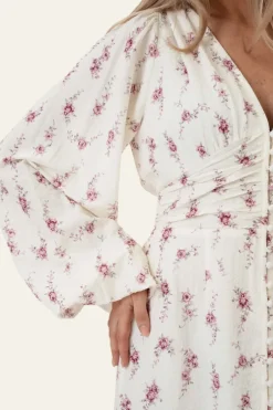 Adaic Long Dress Off White Vintage Rose