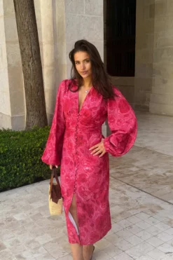 Adaic Long Dress Soft Rose Print