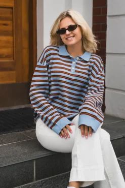 Adanne Polo Knit Stripe Blue