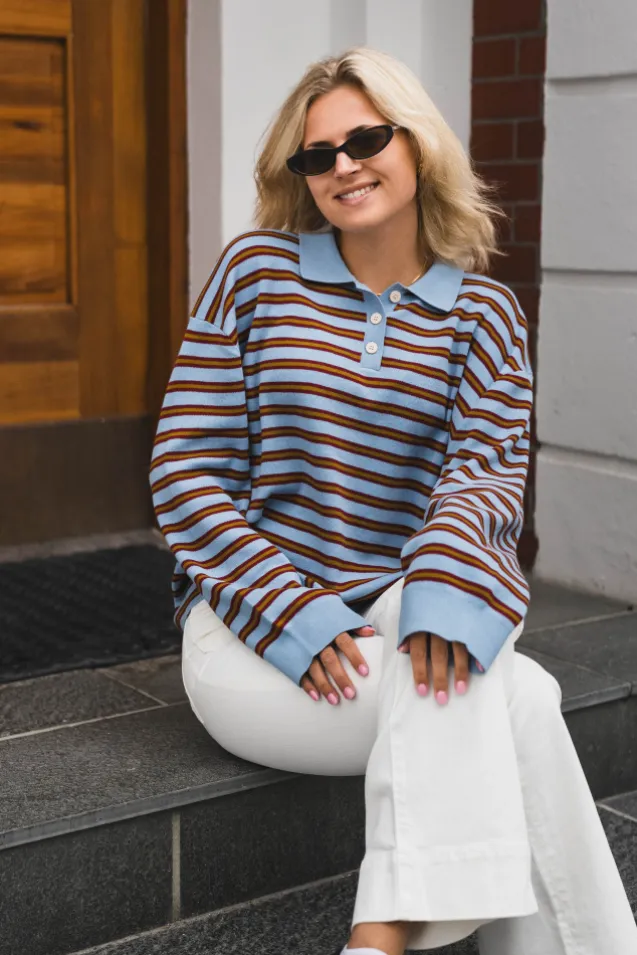 Adanne Polo Knit Stripe Blue