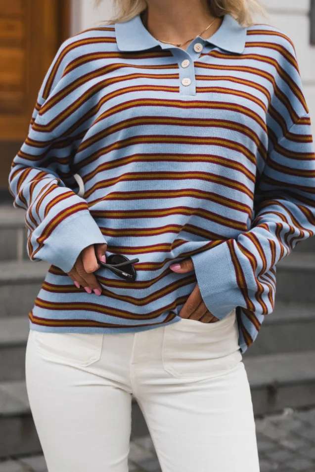 Adanne Polo Knit Stripe Blue