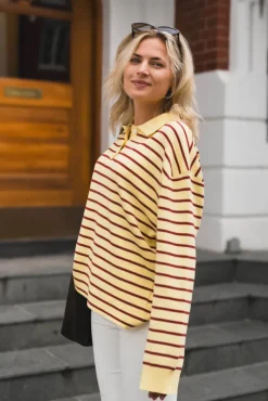 Adanne Polo Knit Stripe Yellow/Rust