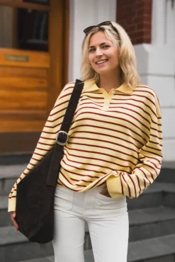Adanne Polo Knit Stripe Yellow/Rust