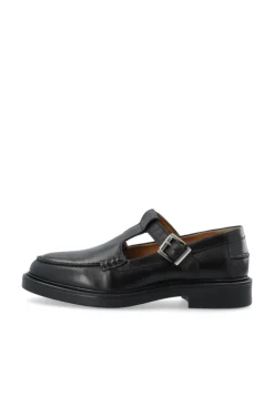 Adda Moc Toe T-Strap Pull Up Leather Black