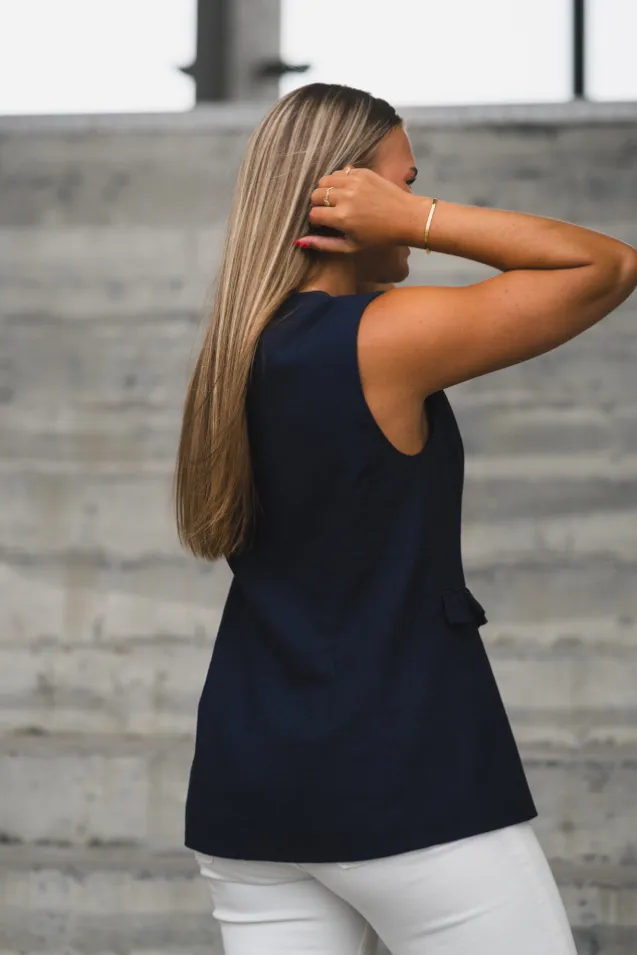 Agana Linen Blend Waistcoat Navy Blazer