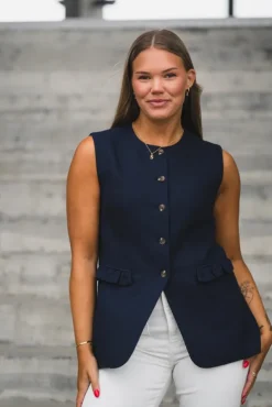 Agana Linen Blend Waistcoat Navy Blazer