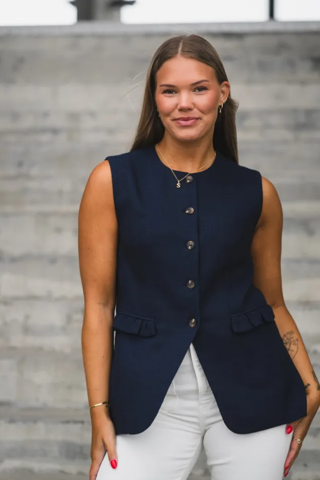 Agana Linen Blend Waistcoat Navy Blazer
