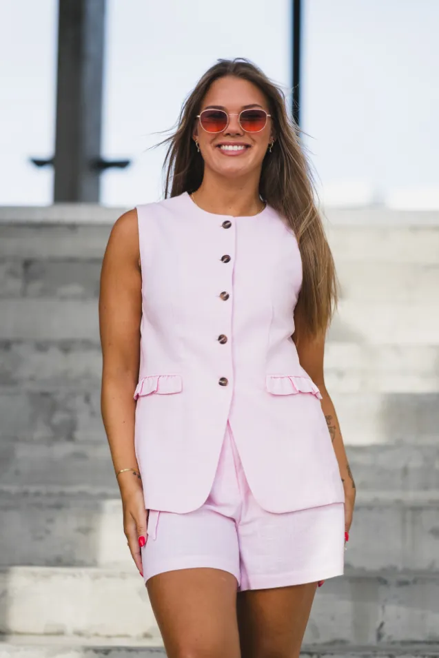Agana Linen Blend Waistcoat Pink Lady