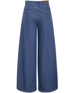 Ago Rue Wide Pants Long Mid Blue Wash