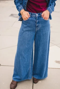 Ago Rue Wide Pants Long Mid Blue Wash