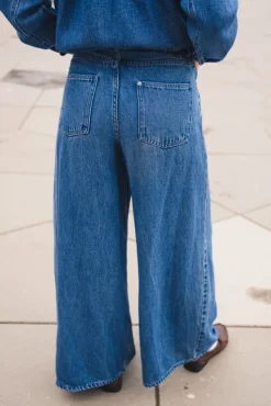 Ago Rue Wide Pants Long Mid Blue Wash