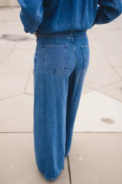 Ago Rue Wide Pants Long Mid Blue Wash