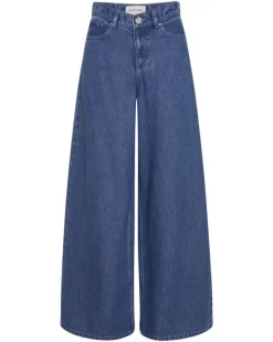 Ago Rue Wide Pants Long Mid Blue Wash