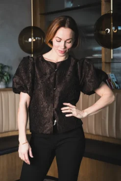 Aisa Brocade Blouse Dark Brown