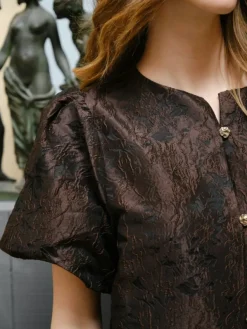 Aisa Brocade Blouse Dark Brown