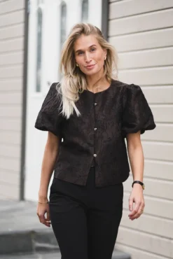 Aisa Brocade Blouse Dark Brown