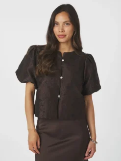 Aisa Brocade Blouse Dark Brown