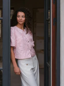Aisa Soft Brocade Blouse Light Pink