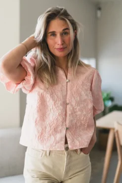 Aisa Soft Brocade Blouse Light Pink