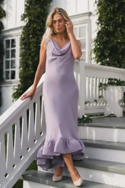 Alia Cowl Neck Ruffled Maxi Dress Lavender