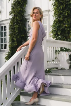 Alia Cowl Neck Ruffled Maxi Dress Lavender
