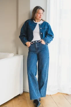 Alia LS Embroidery Denim Jacket Dark Blue Denim