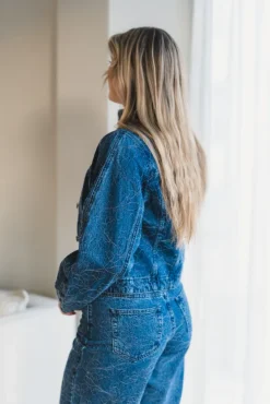 Alia LS Embroidery Denim Jacket Dark Blue Denim