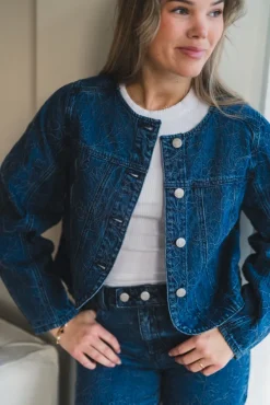 Alia LS Embroidery Denim Jacket Dark Blue Denim