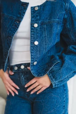 Alia LS Embroidery Denim Jacket Dark Blue Denim