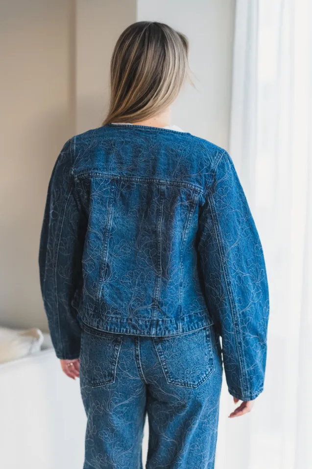 Alia LS Embroidery Denim Jacket Dark Blue Denim