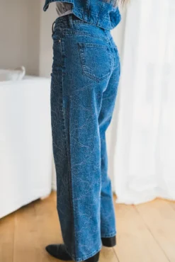 Alia MW Embroidery Wide Jeans Dark Blue Denim