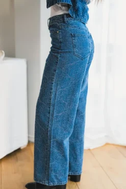 Alia MW Embroidery Wide Jeans Dark Blue Denim
