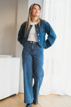 Alia MW Embroidery Wide Jeans Dark Blue Denim