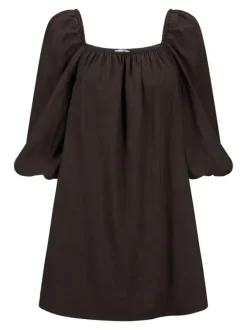 Alma Linen Dress Dark Brown
