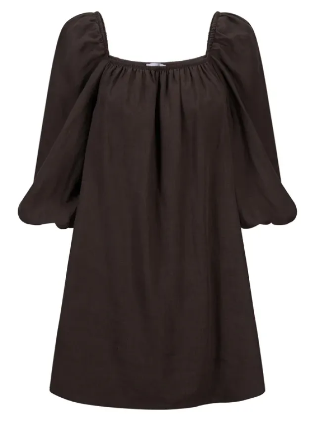 Alma Linen Dress Dark Brown
