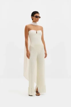 Alycia Knitted Fringe Pants White