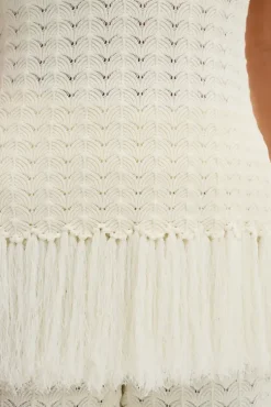 Amal Knitted Fringe Top White