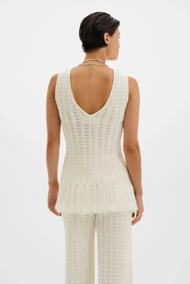 Amal Knitted Fringe Top White