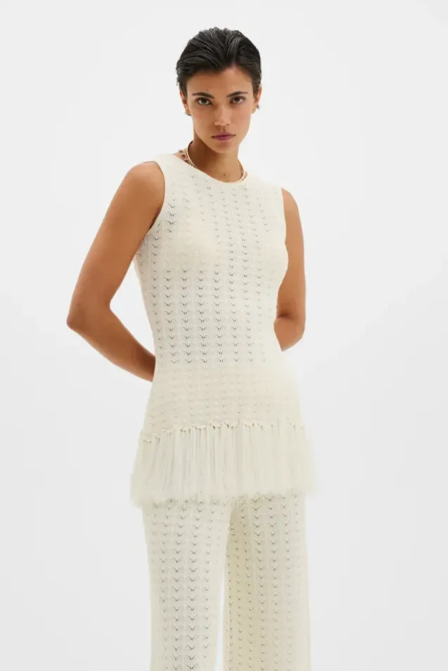 Amal Knitted Fringe Top White