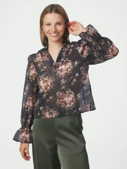 Amara Garden Flower Blouse Dark Navy