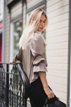 Amara Heavy Sateen Bedaz Blouse Dark Taupe