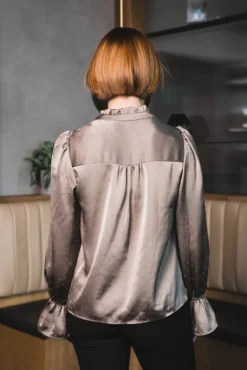 Amara Heavy Sateen Bedaz Blouse Dark Taupe