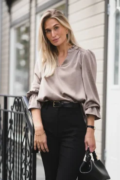 Amara Heavy Sateen Bedaz Blouse Dark Taupe