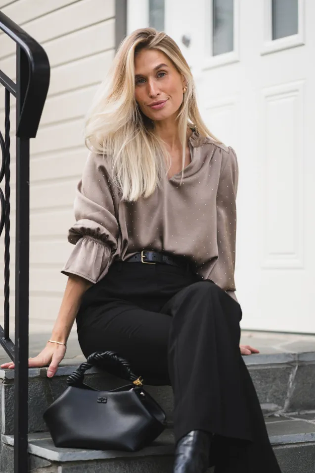 Amara Heavy Sateen Bedaz Blouse Dark Taupe