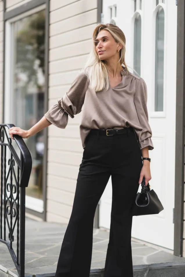 Amara Heavy Sateen Bedaz Blouse Dark Taupe