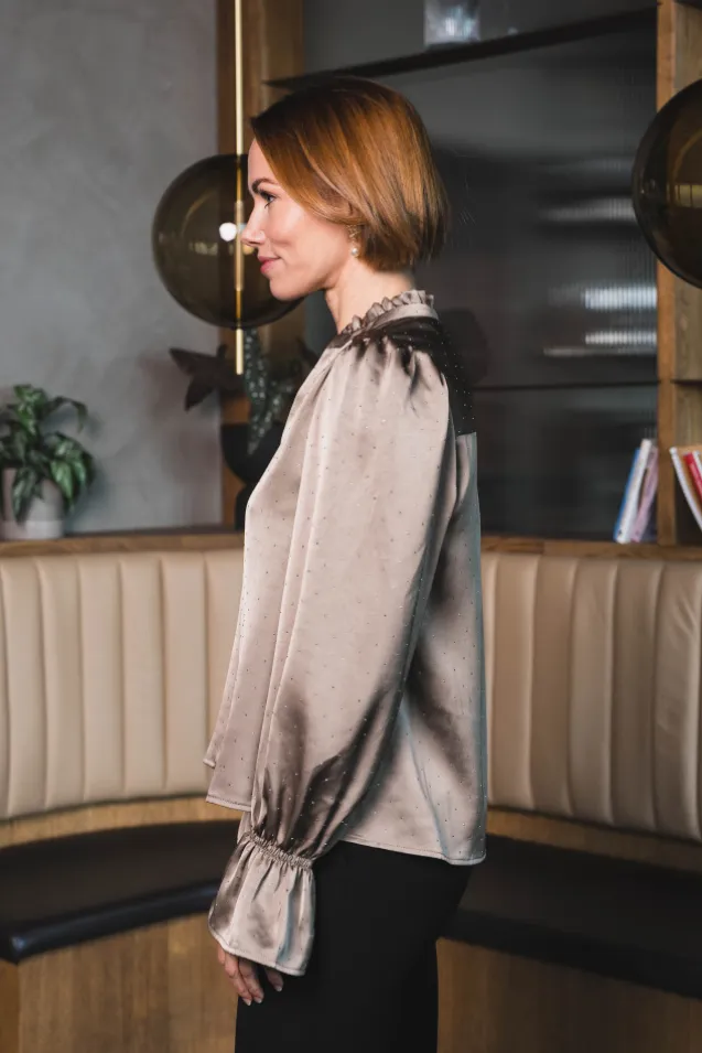 Amara Heavy Sateen Bedaz Blouse Dark Taupe