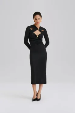 Amela Embellished Jersey Midi Dress Black