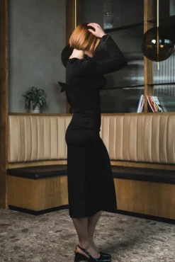 Amela Embellished Jersey Midi Dress Black