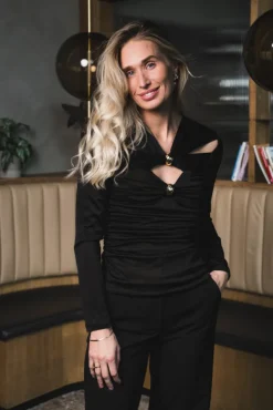 Amela Embellished Long Sleeve Jersey Top Black